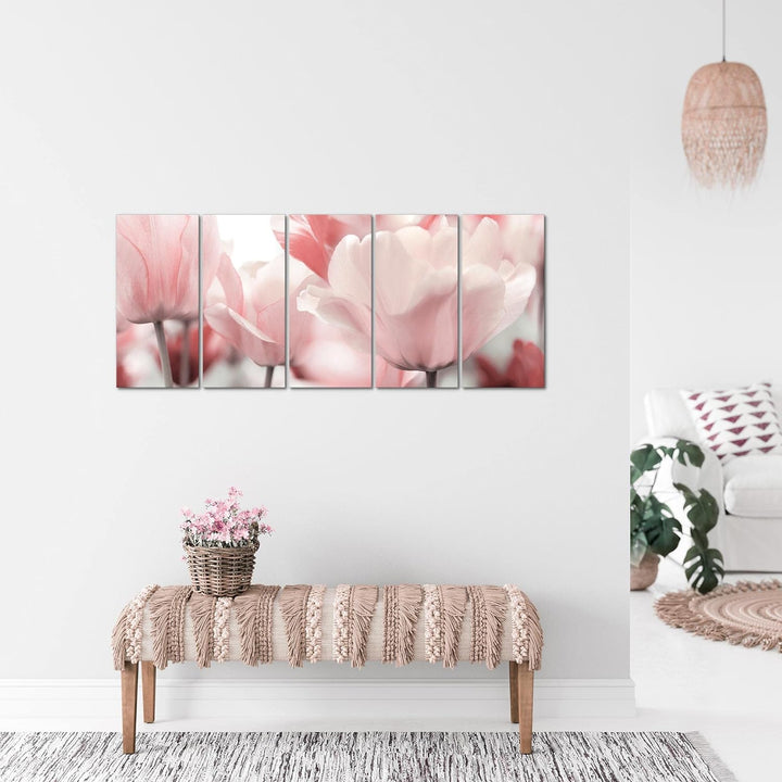 Runa Art Bild Blumen Tulpen Wandbilder auf Vlies Leinwand 5 Teilig Wanddekoration Wohnzimmer Schlafz