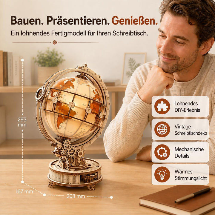 ROKR Holzpuzzle Erwachsene 3D Holz Puzzle Modell Mit Globus Modellbau, 180 Teilen, Luminous Globe