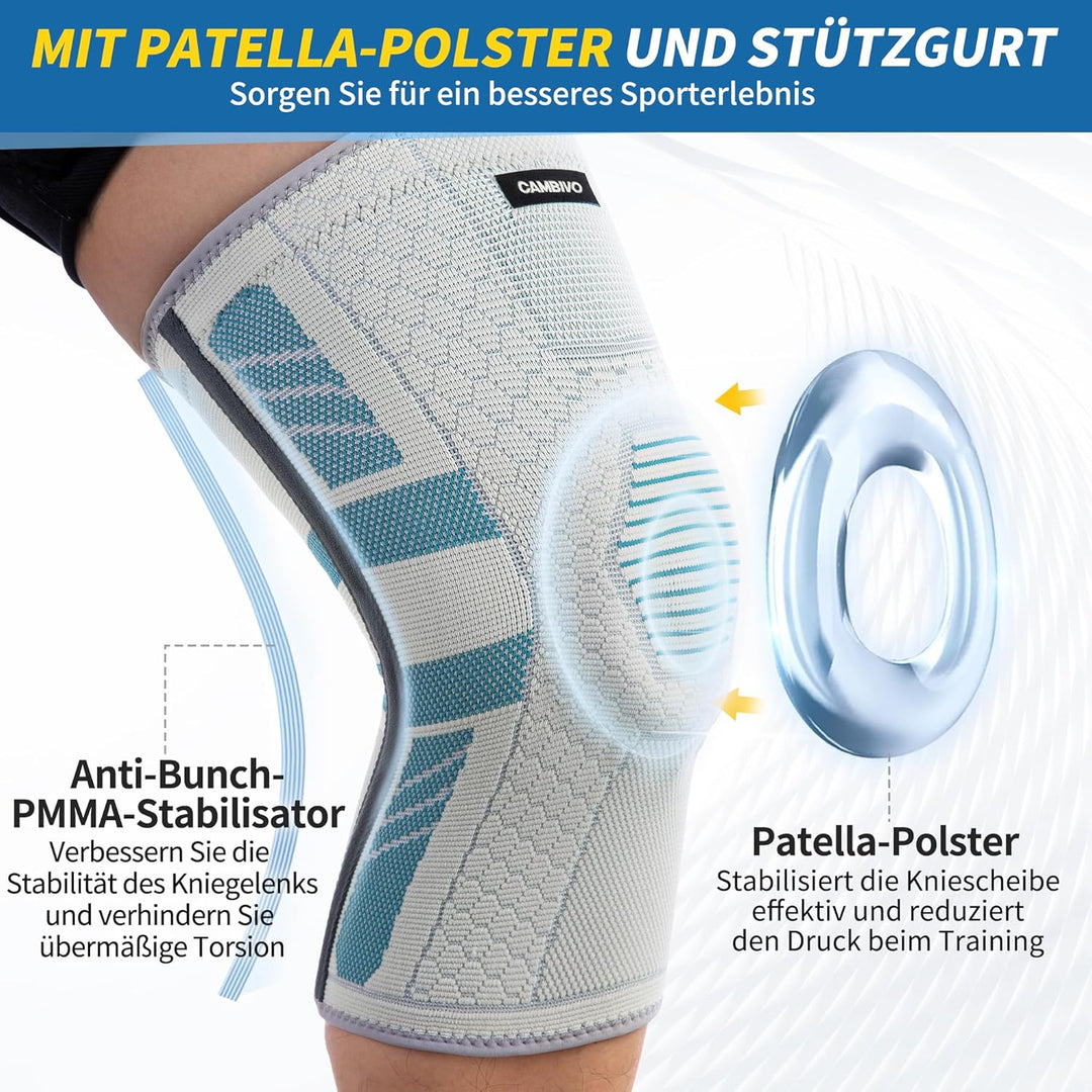CAMBIVO 2 Stück Kniebandage Damen Männer, Kniestütze mit PMMA-Seitenstabilisatoren und Patella Pad,