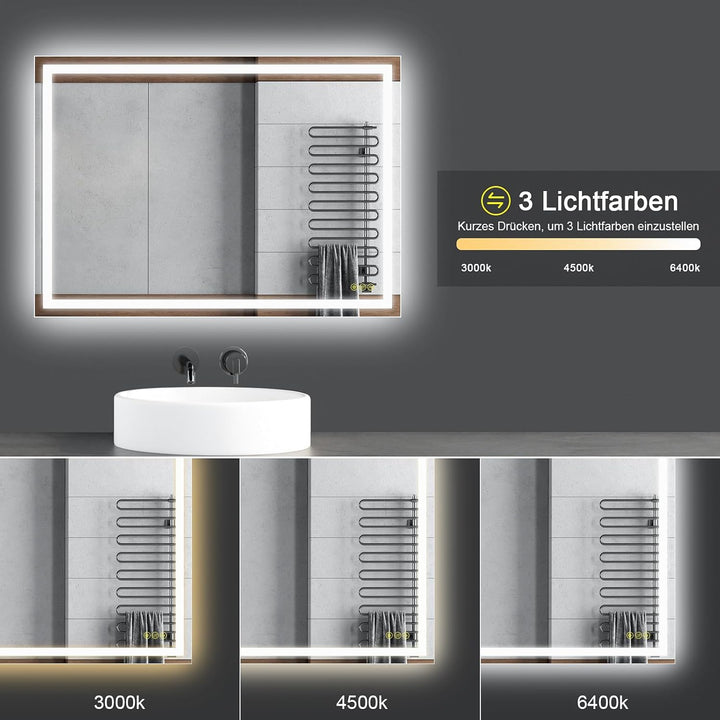 AI-LIGHTING Badezimmer Spiegel mit Led 50×70 cm Badspiegel mit Beleuchtung mit Touch-Schalter 3 Lich