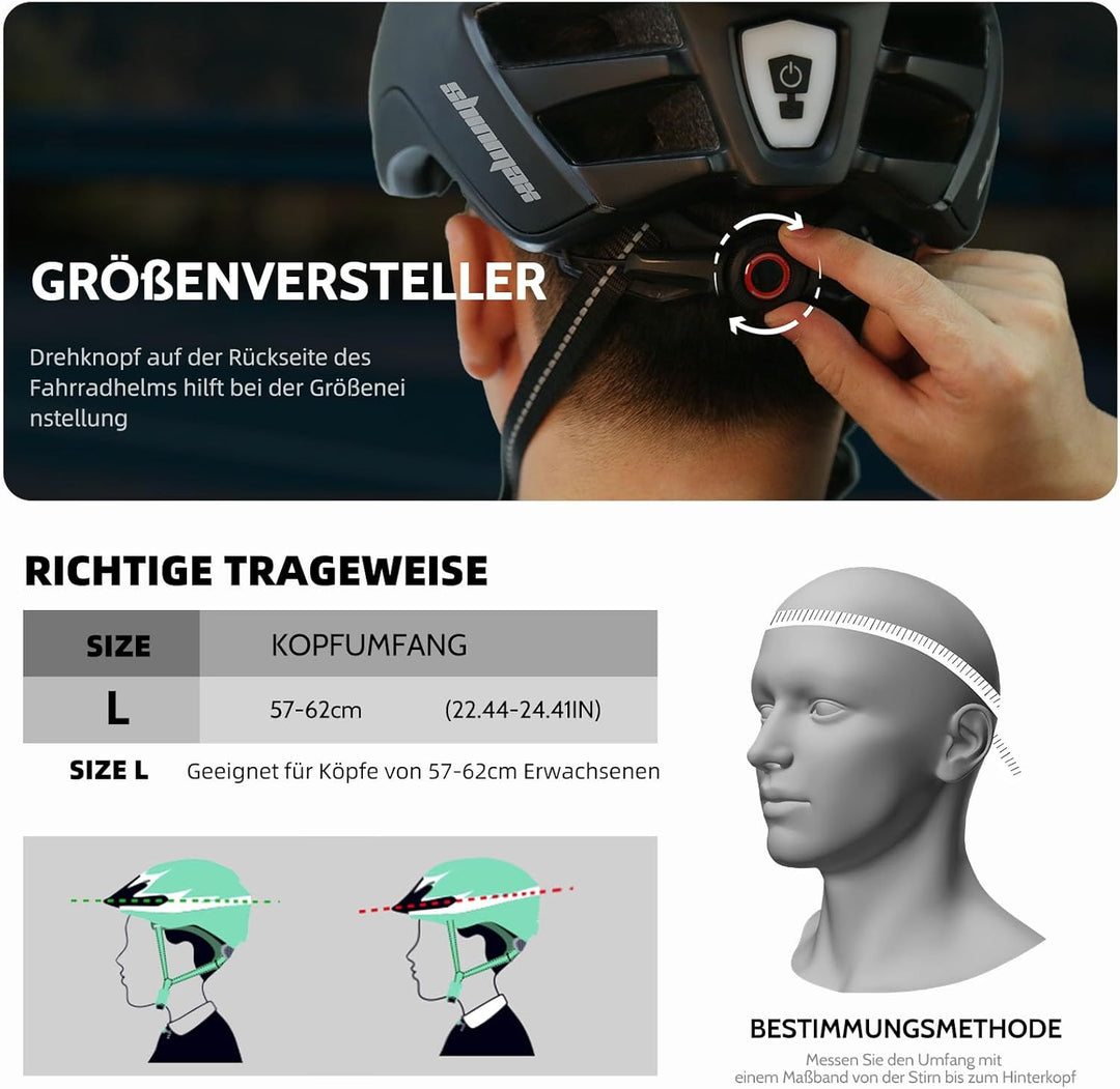Shinmax Fahrradhelm Herren Damen mit Licht USB-Aufladung Fahrradhelm mit Visier Magnetische Abnehmba