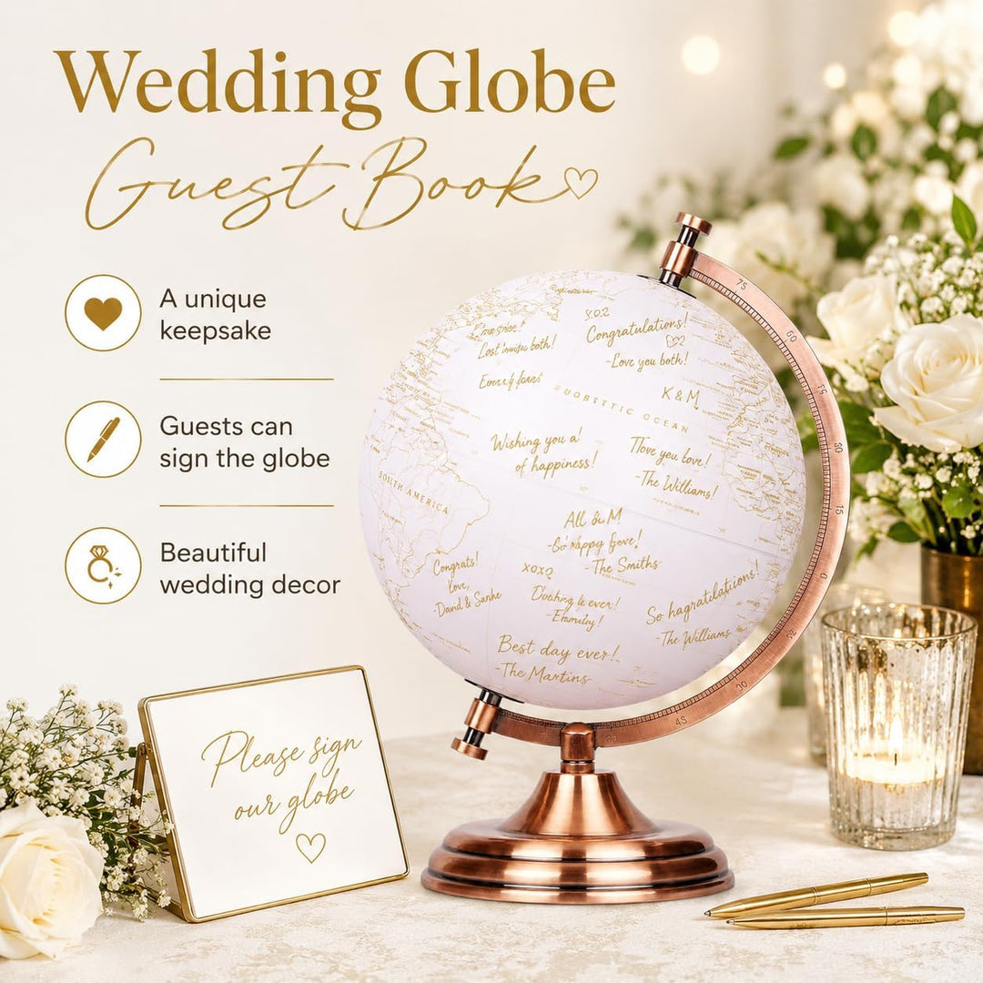 EXERZ 20cm Globus Golden Farbe Metallisch - Pädagogische, Geografische, Moderne Desktop-Dekoration -
