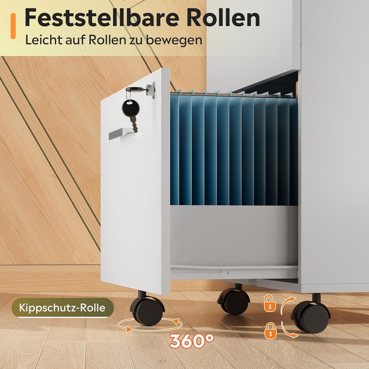 DEVAISE Rollcontainer abschliessbar mit 2 Schubladen und offenen Fächern, Schreibtisch Schrank für B