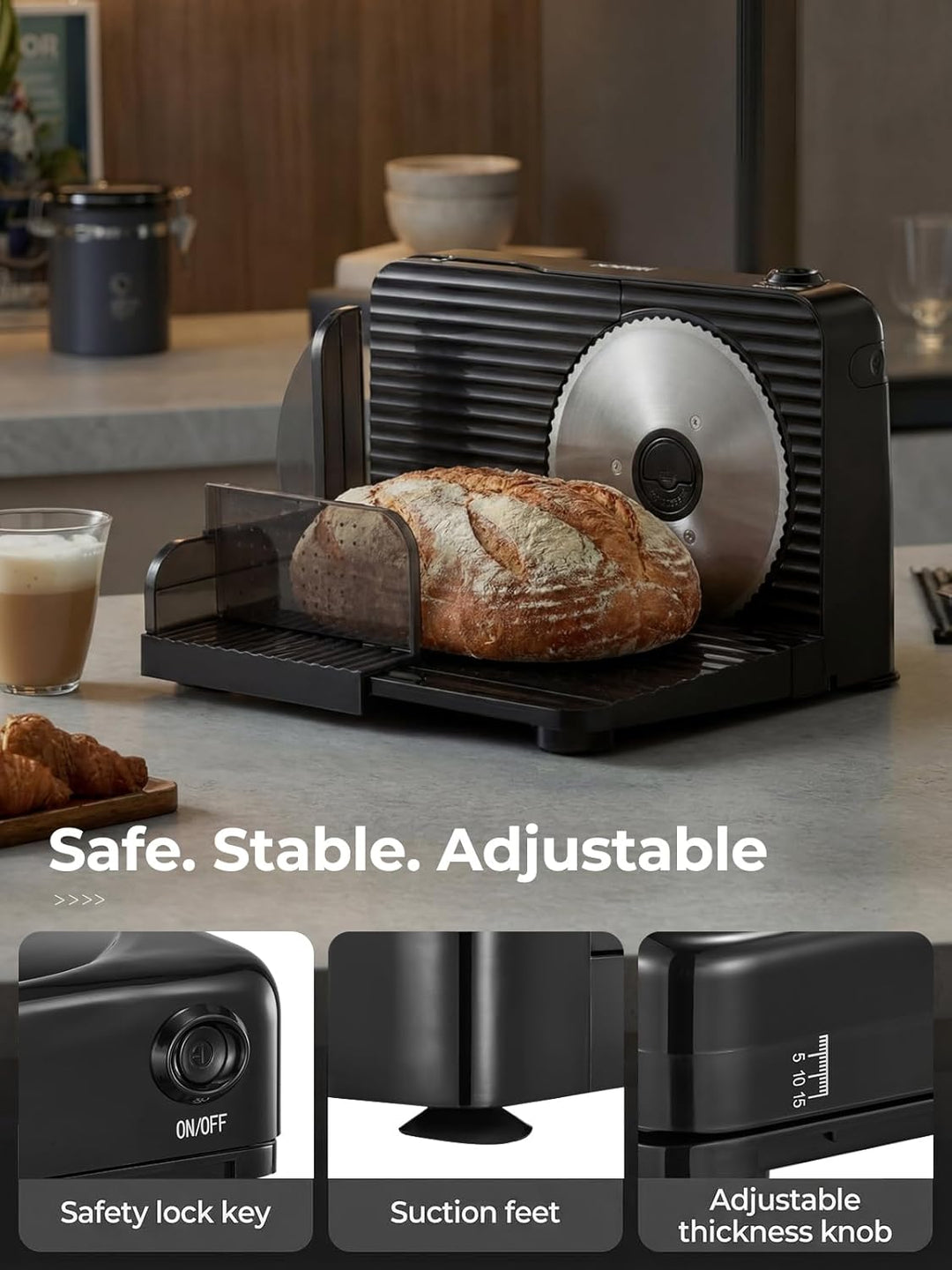 FOHERE Allesschneider Elektrisch,Klappbare Brotschneidemaschine Mit 2 Edelstahlklingen, Schnittstärk