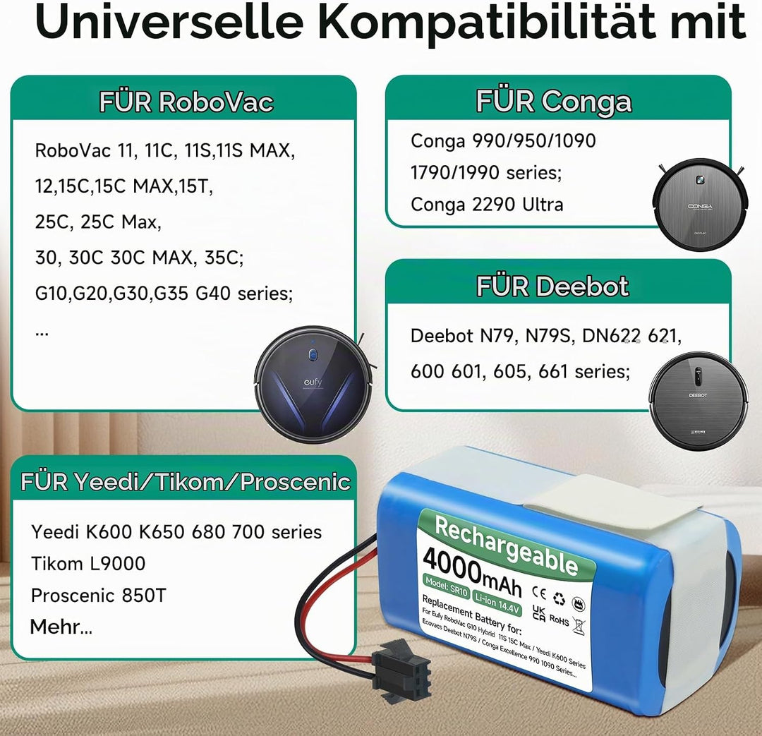 Mspalocell 4000mAh 14,4V Ersatzakku Kompatibel mit Venga RVC 3000,LEFANT T700/M210P/M1,Tesvor X500/S