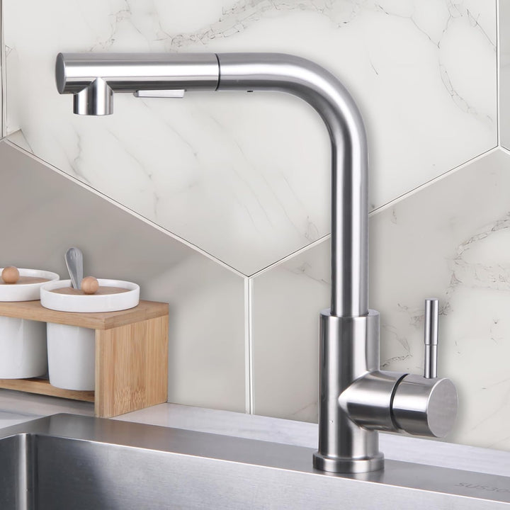 Hochdruck Wasserhahn Küche ausziehbar, SEMANEY 2 Modi Küchenarmatur mit Brause Ausziehbar, 360° Schw