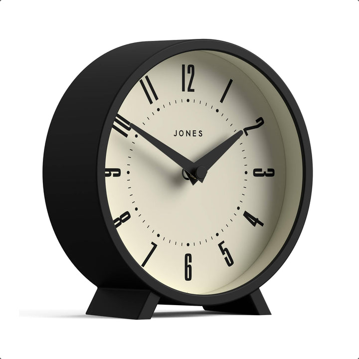 JONES CLOCKS® Venus schreibtischuhr | Modernes rundes Design | Schwarz | Stilvoller retrolook für Re