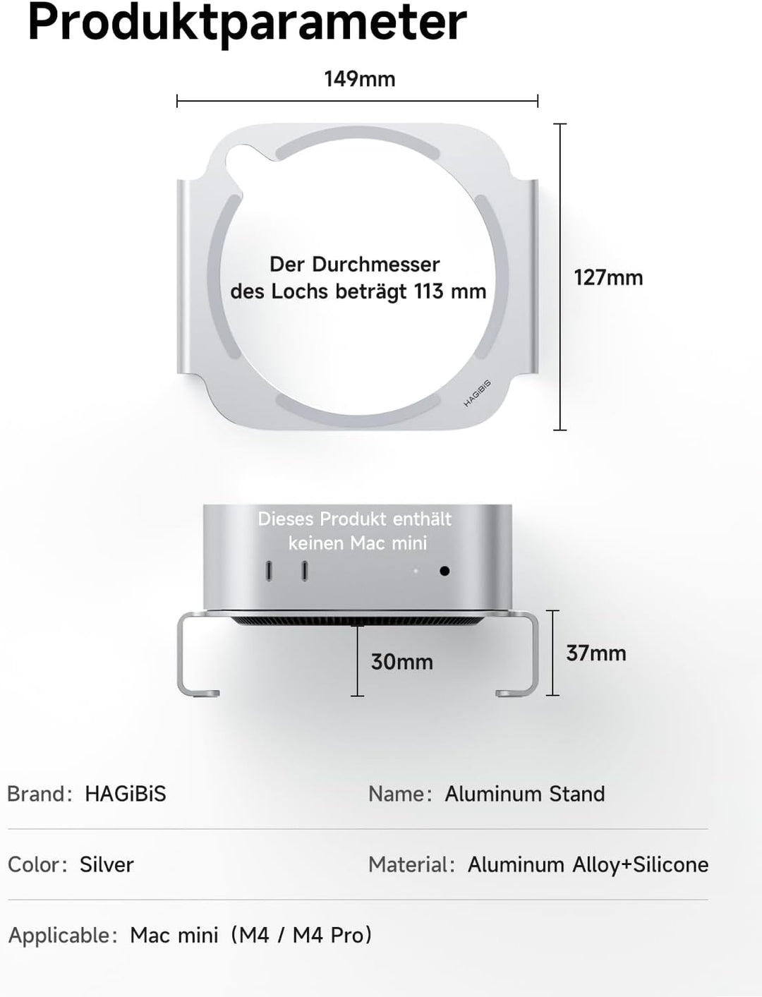 Hagibis Mac Mini M4 Ständer Aluminiumlegierung Halterung für Mac Mini M4/M4 Pro 2024 Belüftung Wärme