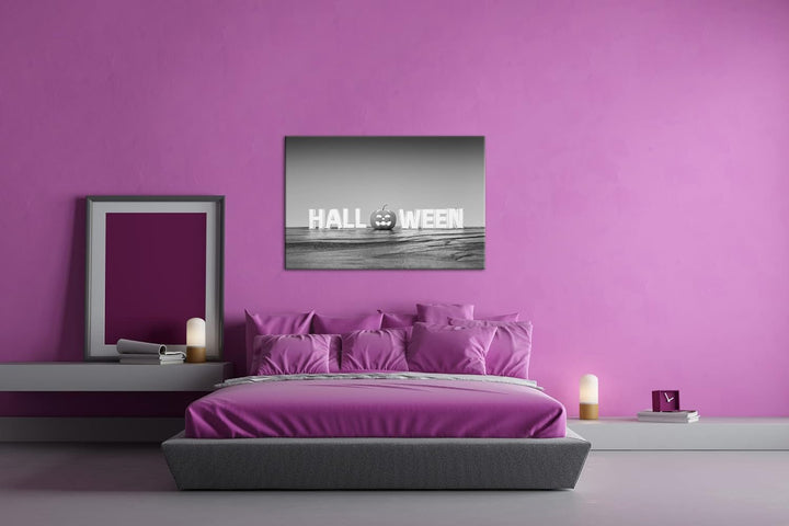 deyoli Halloween Logo Format: 100x70 Effekt: Schwarz&Weiss als Leinwandbild, Motiv fertig gerahmt au