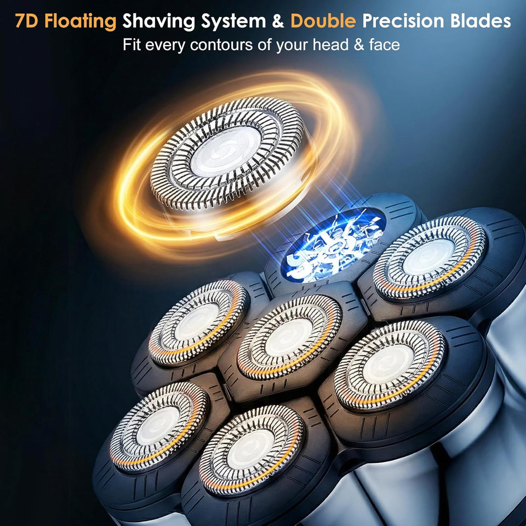Glatzenrasierer für Männer, Magnetischer 7D Elektrorasierer, IPX6 wasserdicht trocken/nass, LED-Disp