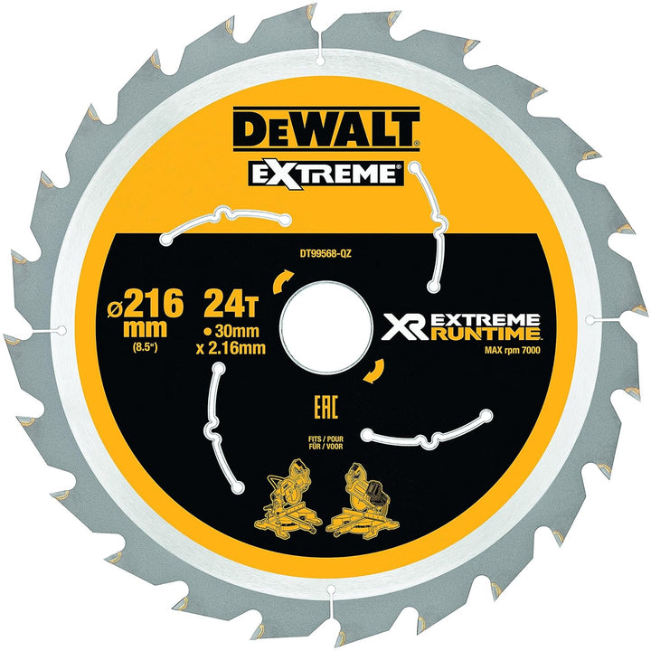 Dewalt XR Extreme Runtime Kreissägeblatt DT99568 (216/30 mm, 24 WZ/FZ, 7°, universal einsetzbar, für