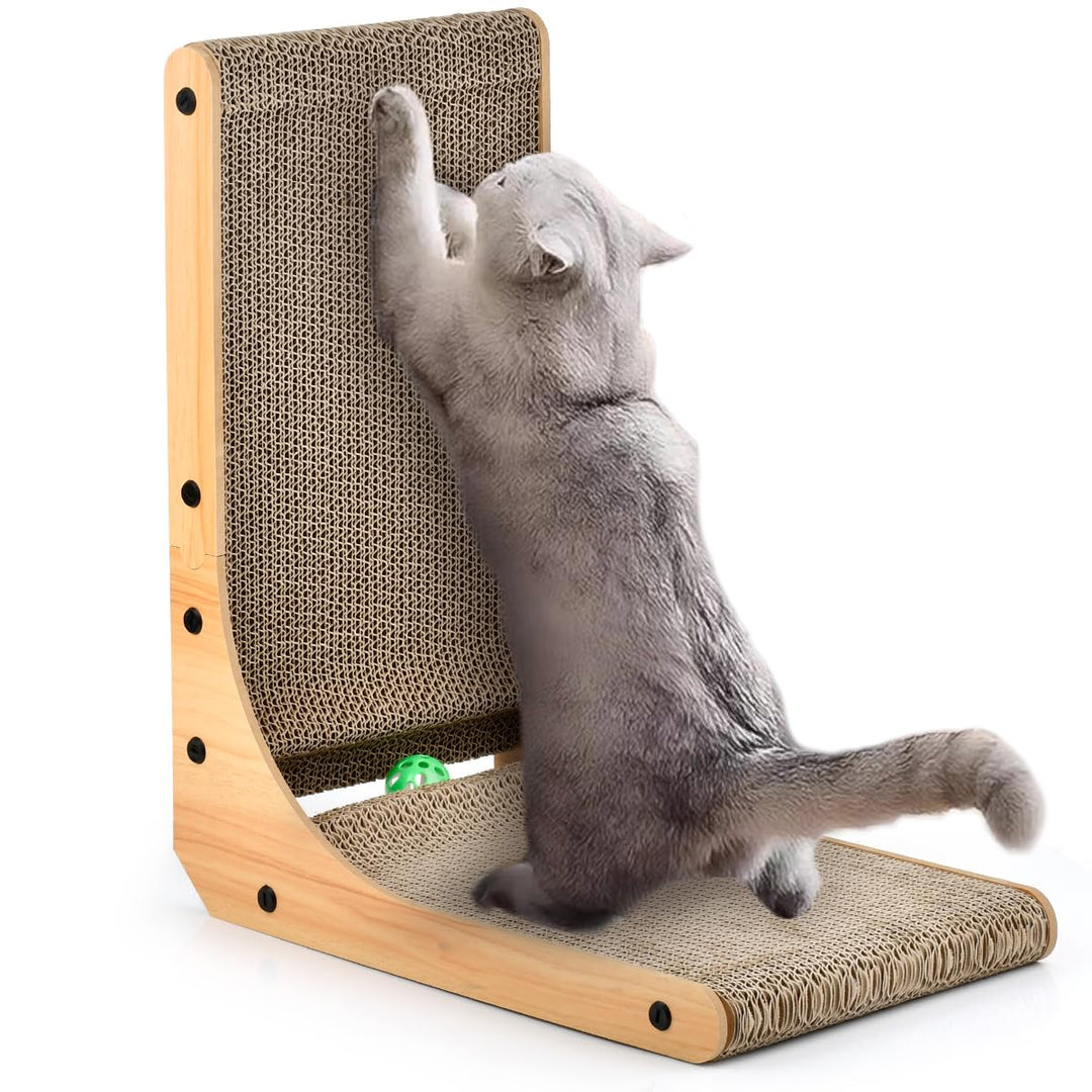 Kratzbrett Katzen Kratzpappe,47cm Hohe L-Förmiges Katzen Kratzbrett,Katzenkratzbrett mit Ballspielze