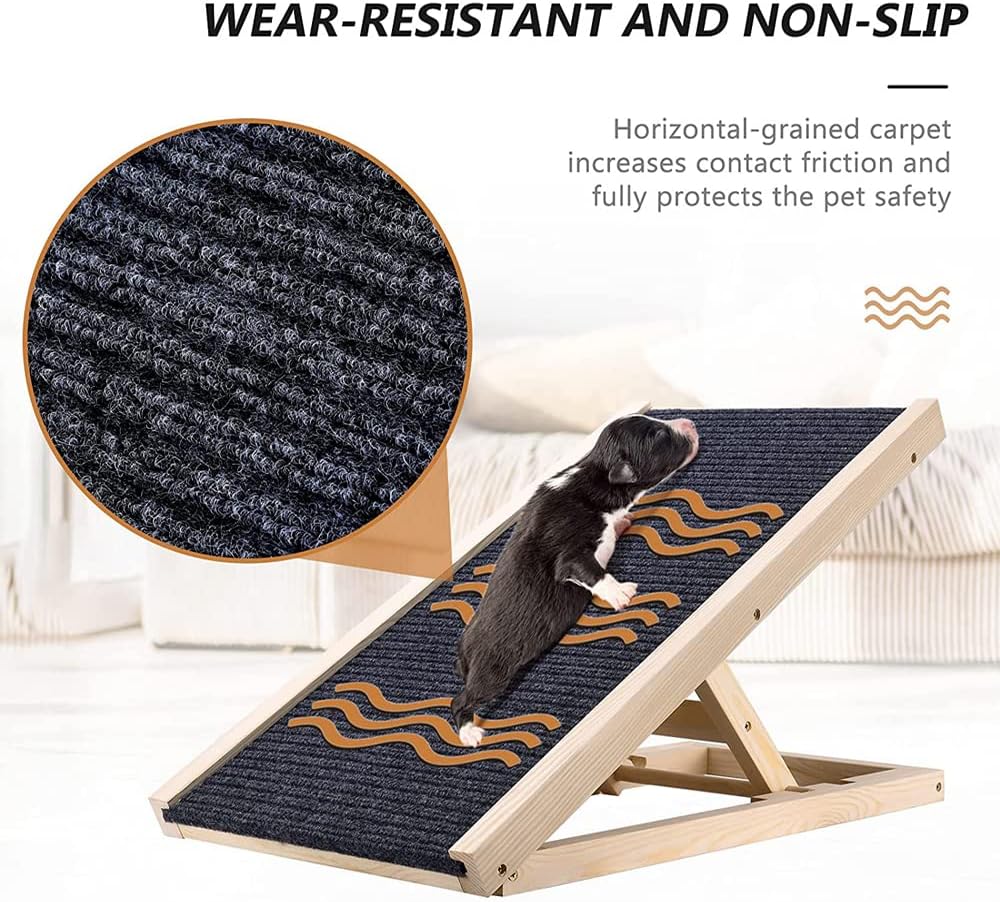 Efan 70 x 35 cm Massivholz Haustierrampe Auto Hundeleiter Tragbare Höhenverstellbarer Teppich Rutsch