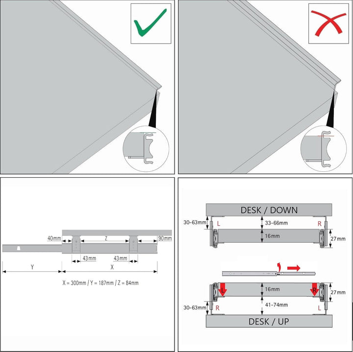 FIX&EASY Tastaturauszug mit Tastaturablage 600X300mm ahorn Dekor, Auszugschienen schwarz 300mm mit E