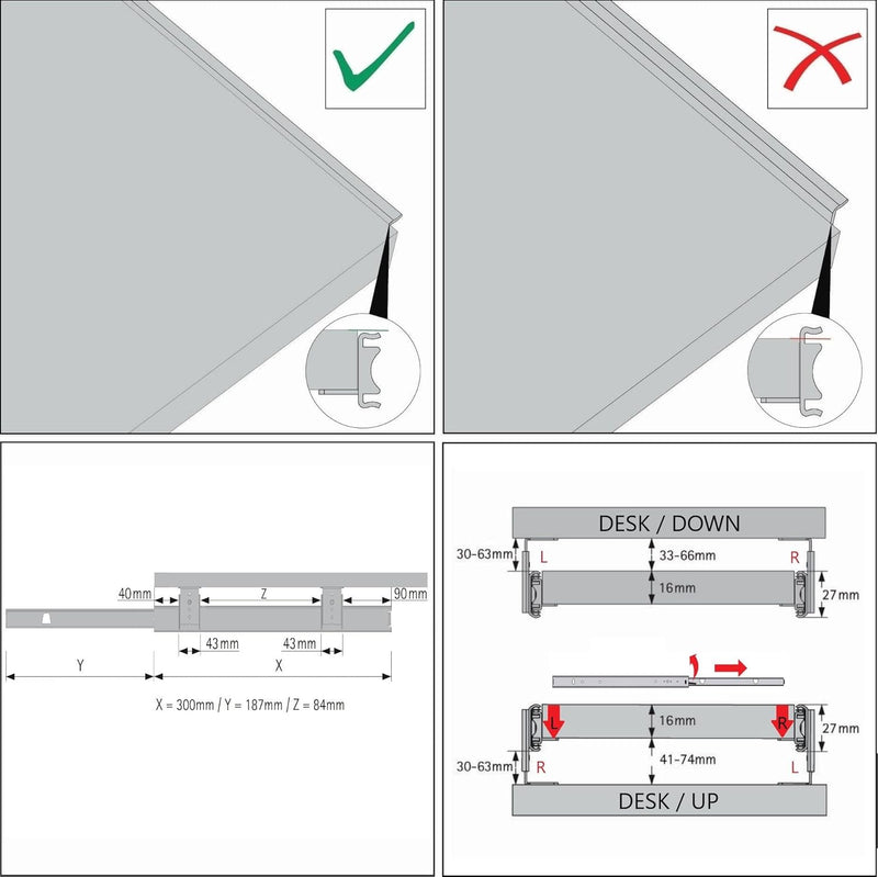 FIX&EASY Tastaturauszug mit Tastaturablage 600X300mm ahorn Dekor, Auszugschienen schwarz 300mm mit E