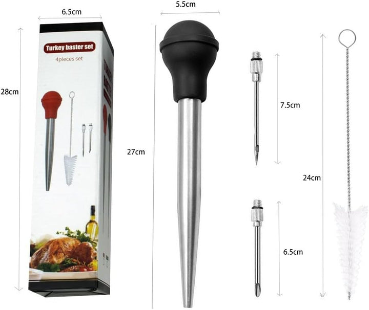 Edelstahl Truthahn Baster Baster Spritze zum Kochen Fleisch Injektor Set mit 2 Marinade Nadeln 1 Rei