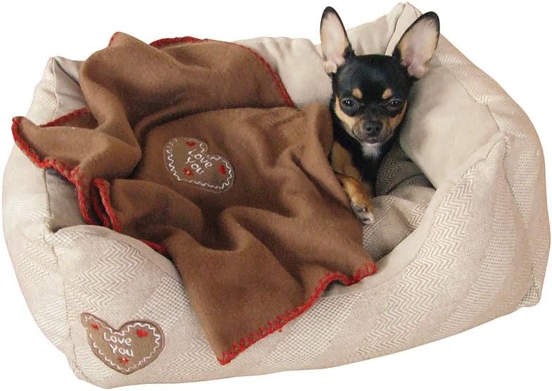 Kerbl 81262 Kuschelbett Love You, 61 x 48 x 18 cm / 65 x 50 cm, beige beige 61 x 48 x 18 cm, beige 6