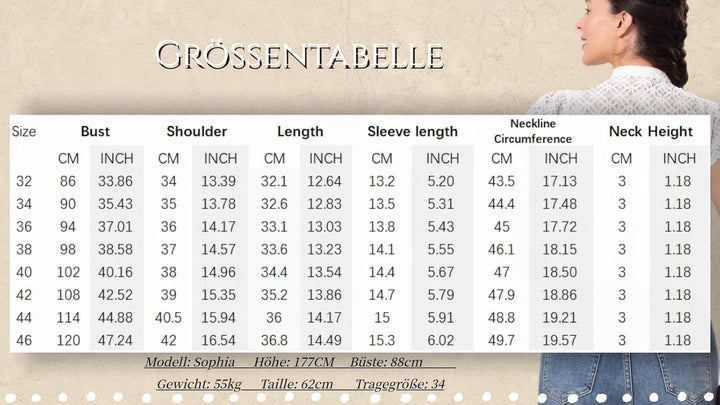 Dirndlwelle Dirndl Bluse Langarm Damen,Dirndlbluse 3/4 Arm Klassisch Rundhalsausschnitt Trachtenblus