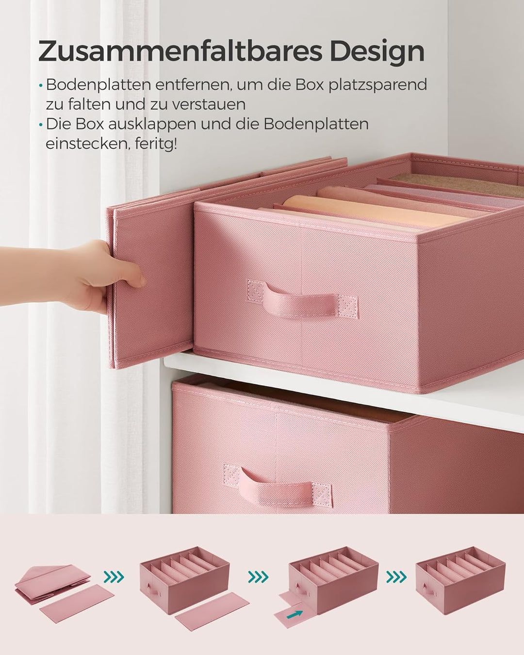 SONGMICS Kleiderschrank-Organizer 4er Set, Aufbewahrungsbox 6 Fächer, Schubladen-Ordnungssystem, Ord