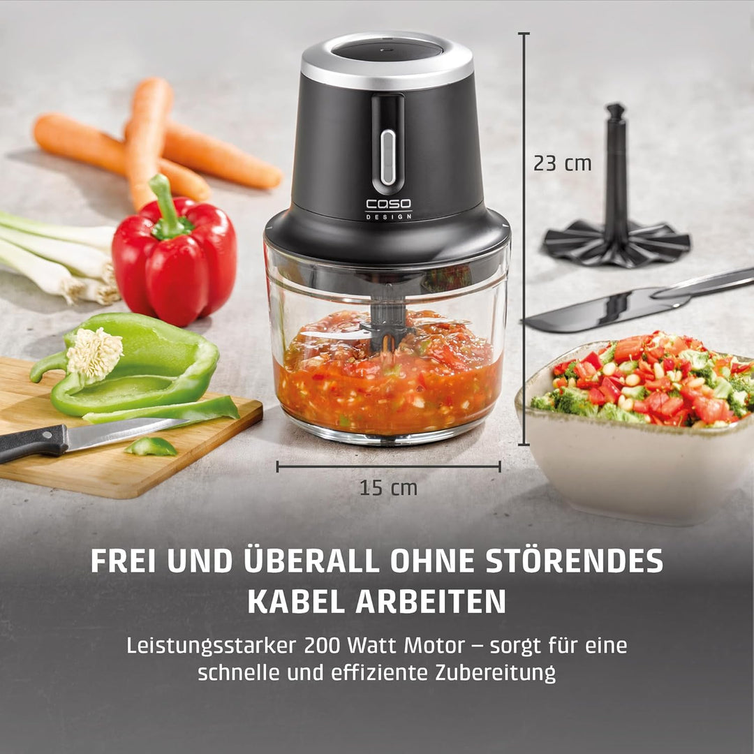 CASO Chop &amp; Go – kabelloser Design Zerkleinerer mit 4 Edelstahlklingen, flexibel und überall einsatz
