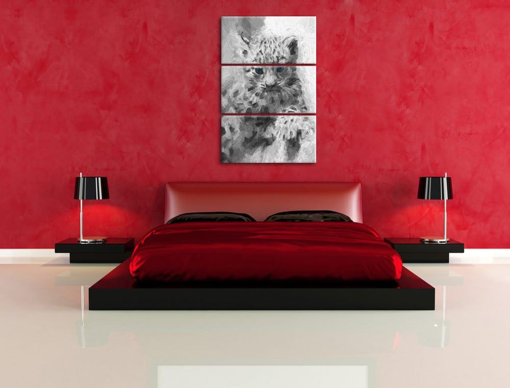 niedliches Leopardenjunges beim Klettern schwarz/weiss Deluxe 3-Teiler Leinwandbild 120x80 Bild auf