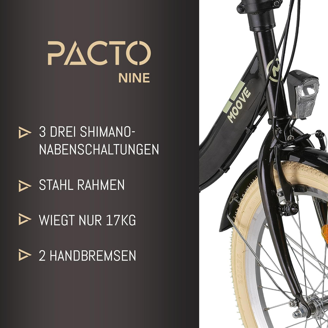 PACTO Nine - Hollandrad Komfortables Klappfahrrad 27cm Stahlrahmen Bike 20 Zoll Bicycle Shimano Nexu