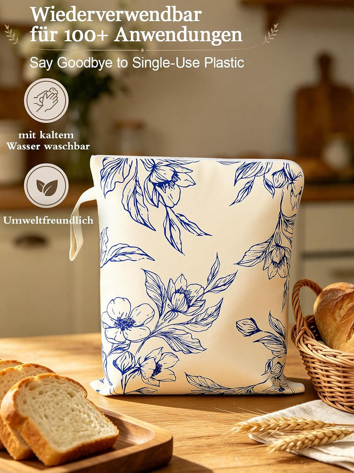 Weenkler Bienenwachs Brotbeutel 2er Set, wiederverwendbar 33x43cm Blau, Blau