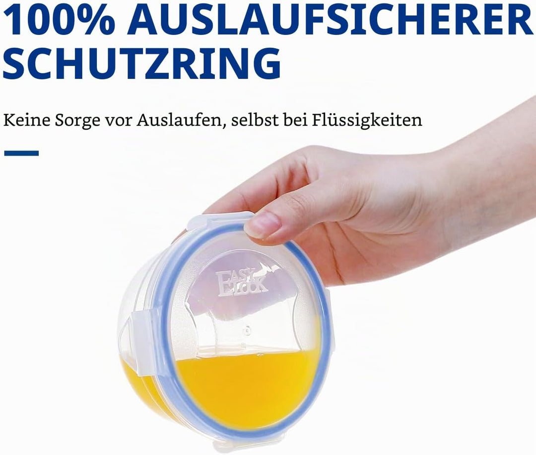 EASYLOCK Frischhaltedosen mit Deckel Rund 6er-Set 0,3L 0,6L 1,05L BPA-frei Kunststoff Gefrierdosen,