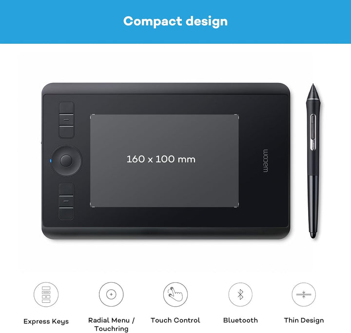Wacom Intuos Pro Grafiktablett (Grösse: S)/Kleines, professionelles Stifttablett (inkl. Wacom Pro Pe
