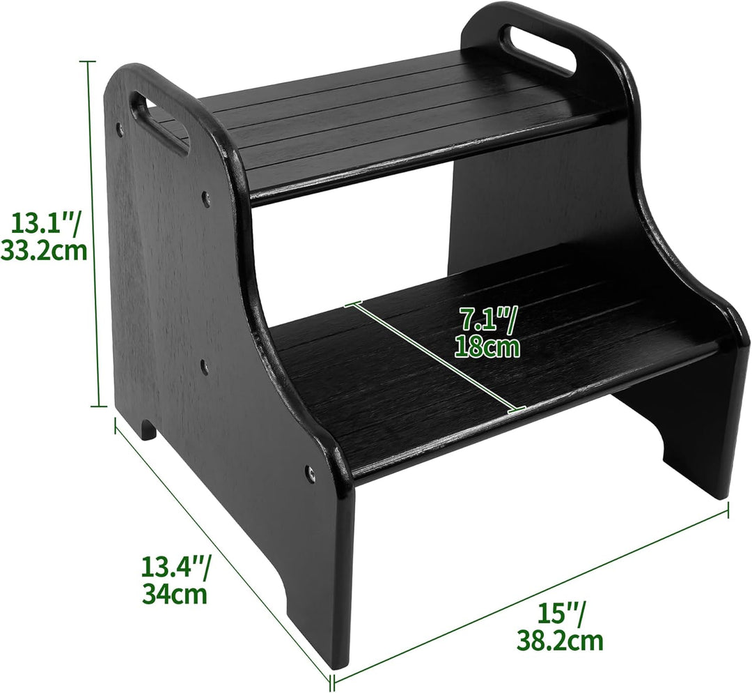 VaeFae 2-Tritthocker aus Bambus, mit rutschfesten Trittstufen und 2 Ausgeschnittenen Griffen, Schwar