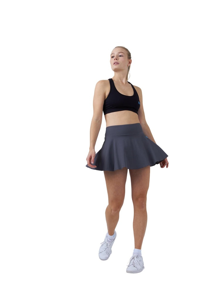 Sportkind Mädchen &amp; Damen Tennisskort mit Ballgürtel, atmungsaktiver Sport Rock mit Innenhose, S Gra
