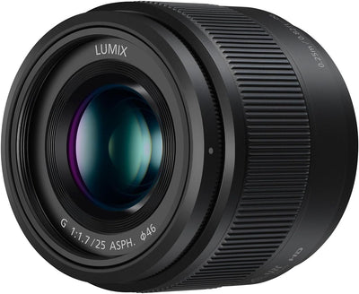 Panasonic Lumix 25 mm F1.7 | H-H025E-K Prime Objektiv, Schwarz & LUMIX DMW-BLC12E Li-Ionen Akku 7,2V