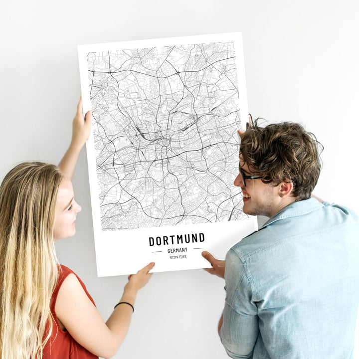 JUNOMI® Dortmund Poster DIN A2 Schwarz Weiss, DIN A2 Wohnzimmer Deko, Modernes Wandbild, Dortmund Bi