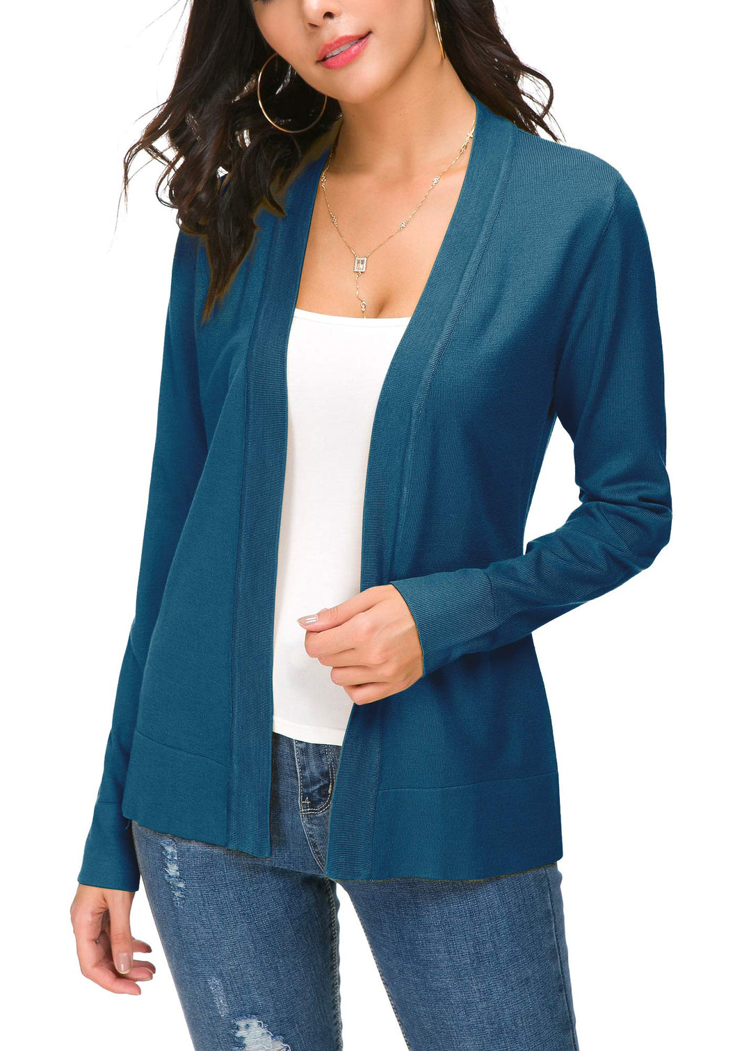 EXCHIC Damen Elegant Langarm Elastisch Strickjacke Cardigan Casual Leicht V-Ausschnitt Gestrickt Bla