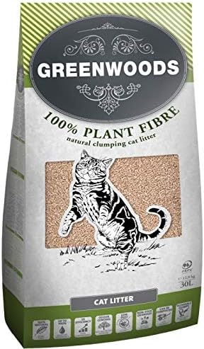 Greenwoods klumpende Katzenstreu Pflanzenfaser-Klumpstreu 2 x 30 l, biologisch abbaubar,