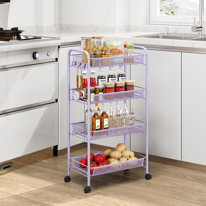 Urackify 4-stöckiger Rollwagen, Multifunktionaler mobiler Küchenwagen für Bad, Küche & Waschküche. R