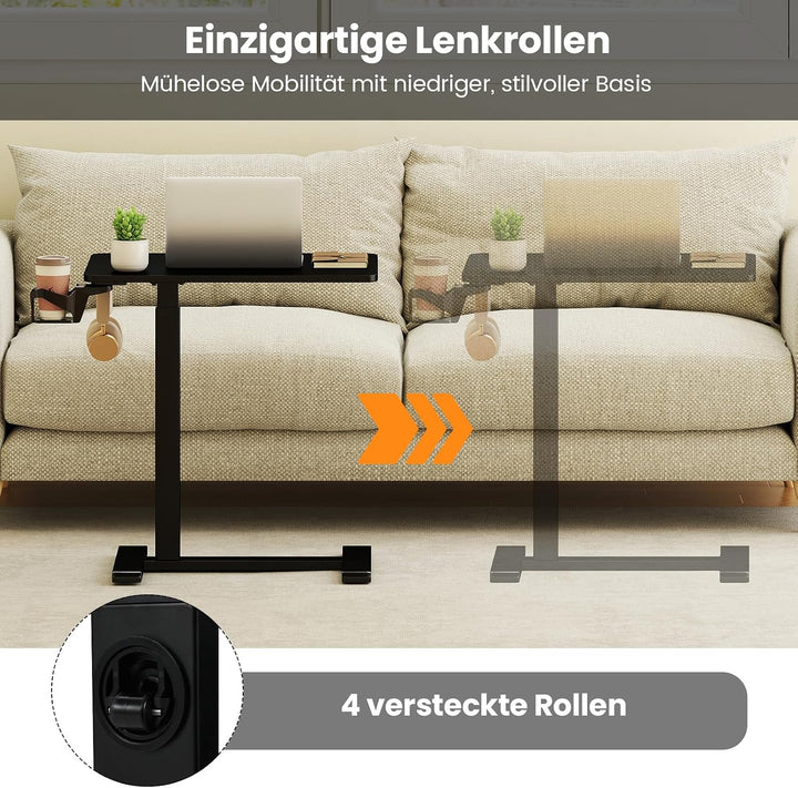 GYMAX höhenverstellbarer Stehpult, c-förmiger Beistelltisch mit Verstellbarer Tischplatte, drehbarem