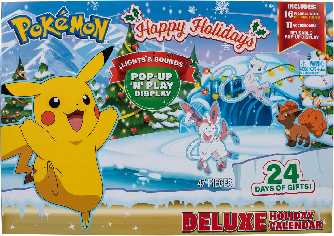 Pokémon PKW2690 - Deluxe Adventskalender mit Licht und Sound, offizieller Pokémon Kalender mit 24 Üb
