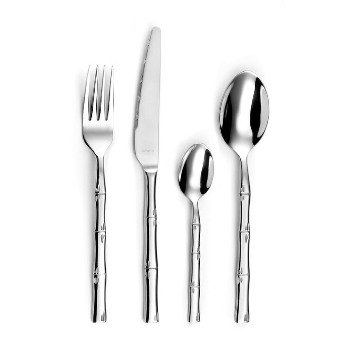 Amefa Karma Besteck Set | rundes Griffdesign mit Bambusdekor | 24-teilig | Essbesteck für 6 Personen