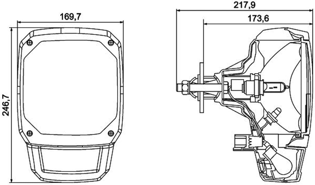 HELLA - Halogen-Hauptscheinwerfer - 12V - Einbau - Lichtscheibenfarbe: gelb - Stecker: DEUTSCH Steck