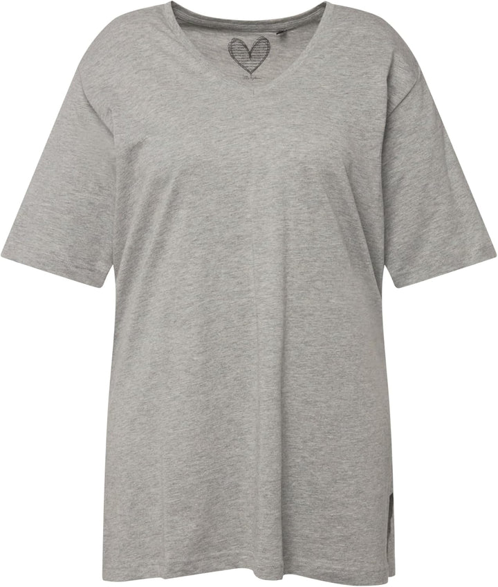 Ulla Popken Damen Basic-v-Shirt T 46-48 Hellgrau Mélange, 46-48 Hellgrau Mélange