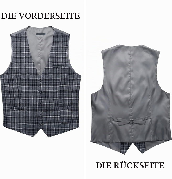 HISDERN Manner Formale Hochzeitsfeier Weste Baumwolle Plaid Kleid Anzug Weste für Herren Schwarz S,