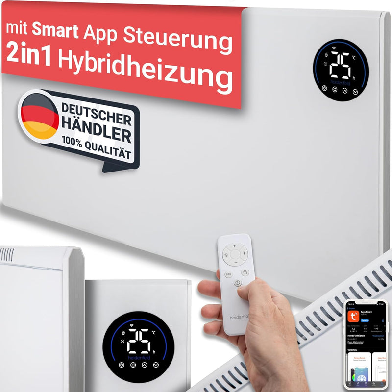 Heidenfeld Infrarotheizung & Konvektor HF-HP150 | 1000 Watt bis 25 m² | Hybrid Heizung | Steuerung v