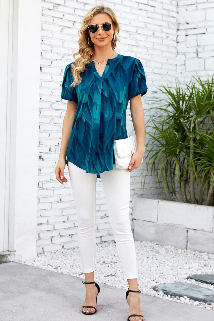 Siddhe Damen Bluse Kurzarm T-Shirts V-Ausschnitt Elegant Lässig Tunika Oberteil Locker Longshirt Pfa