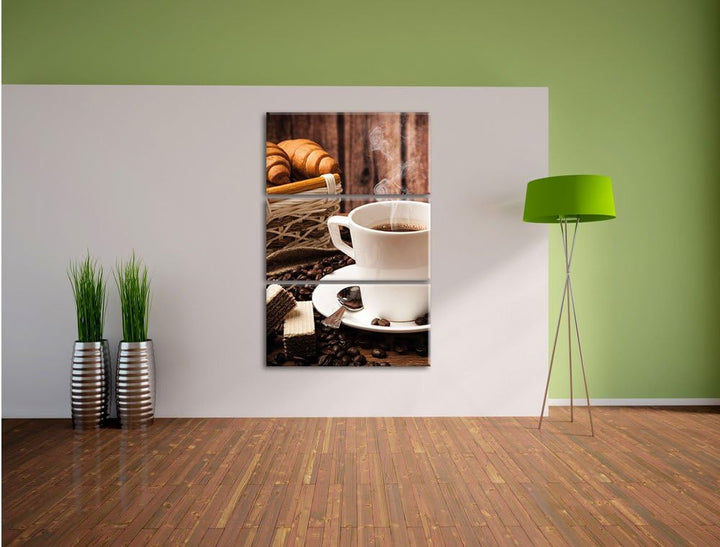 Pixxprint heiss aufgebrühter Kaffee 3-Teiler Leinwandbild 120x80 Bild auf Leinwand