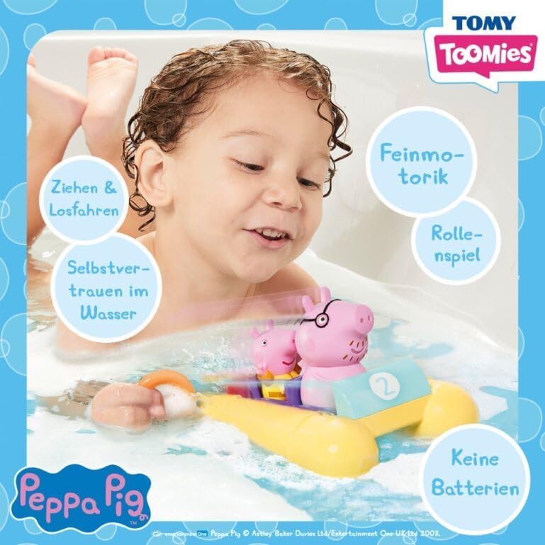 TOMY Toomies Peppa Wutz Pedalo, Baby-Badespielzeug, spassiges Bade-Accessoire und Wasserspiel für Ki