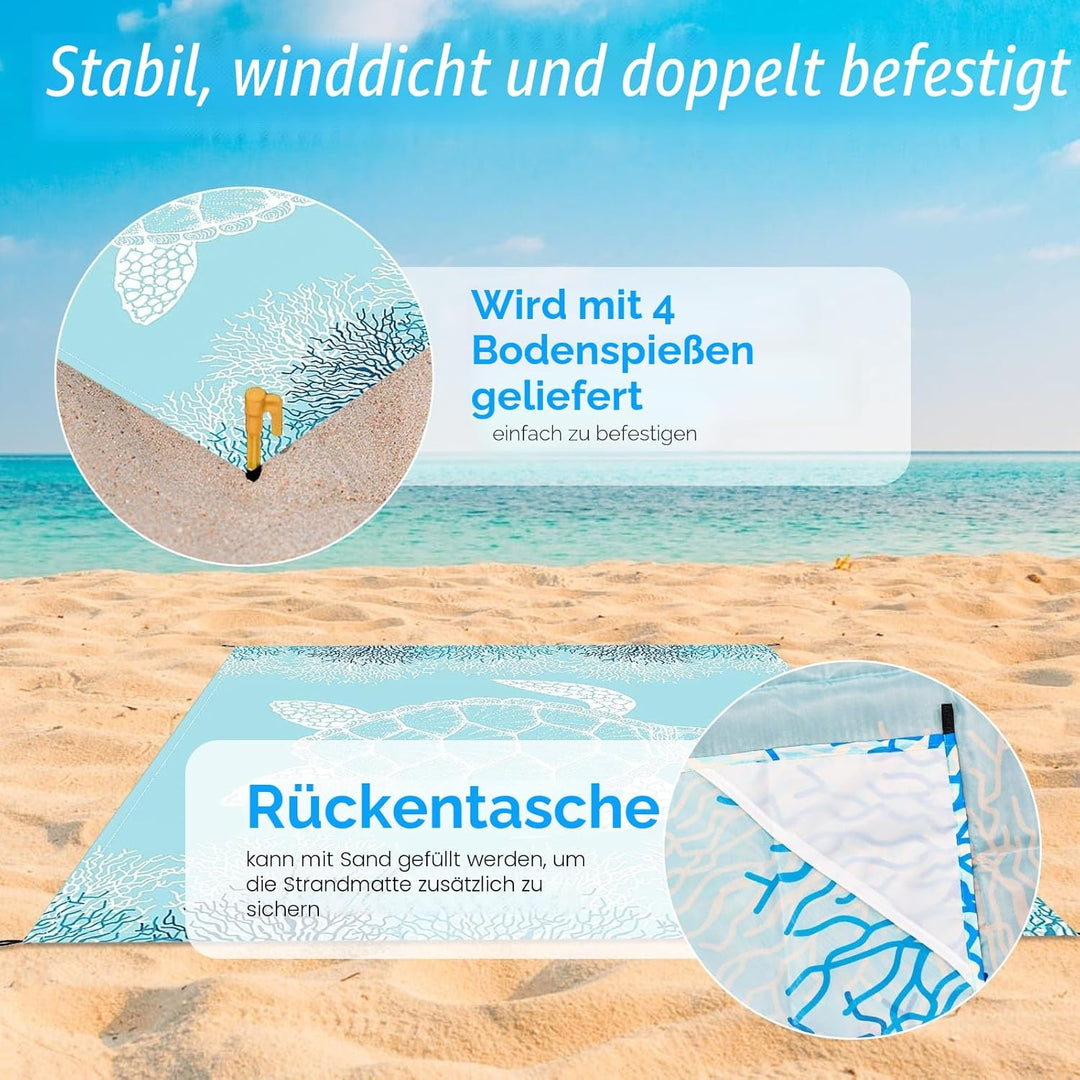 200X200cm Stranddecke Sandfrei Strandmatte Picknickdecke Sandfeste Sanddecke Sandmatte Strandtuch Pi