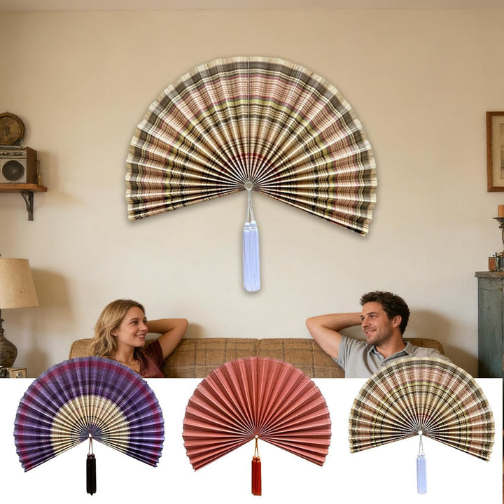 Generisch Decorative Wall Fan - Large Bamboo Fan Wall Art | Hangable Folding 100cm Ornament with Tas
