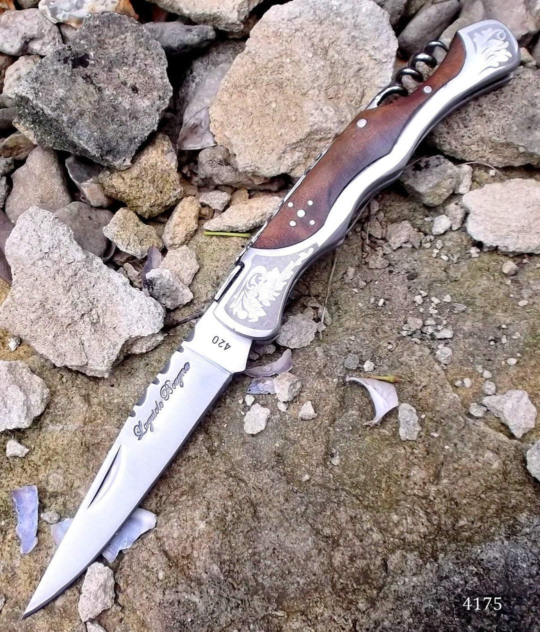 Laguiole Bougna France 4175 BAROCK Taschenmesser von hand gefertigt mit BURL ROSE holz