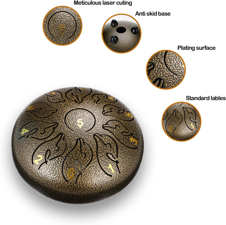 Zungentrommel 11 Noten 6 Zoll, Tongue Drum Kohlenstoffstahl Steel Drum,Tragbare ätherische Trommel m